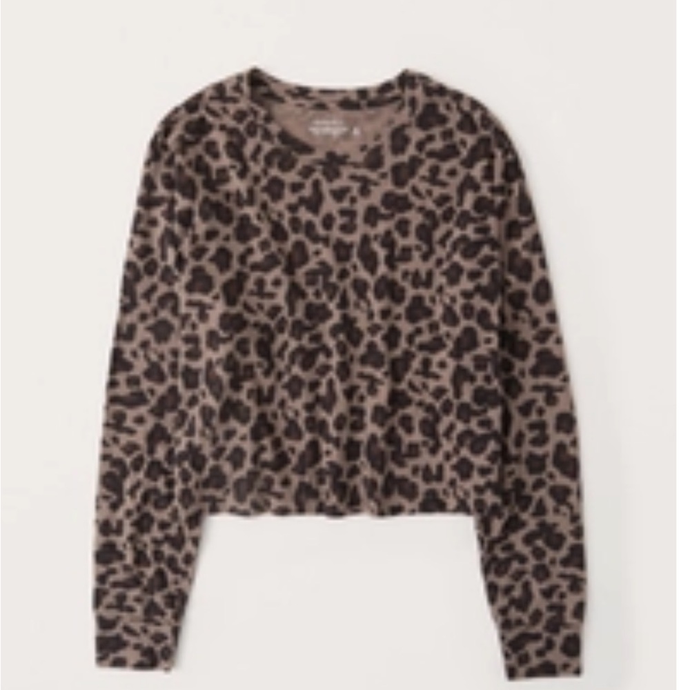 Abercrombie Long-Sleeve Cropped Leopard Boyfriend Tee